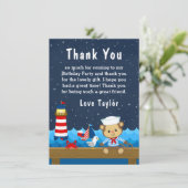 Nautical Boy Monkey Red and Navy Birthday Party Bedankkaart (Staand voorkant)