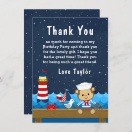 Nautical Boy Monkey Red and Navy Birthday Party Bedankkaart
