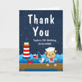 Nautical Boy Monkey Red and Navy Birthday Party Bedankkaart (Voorkant)