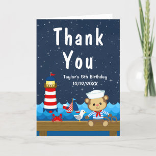 Nautical Boy Monkey Red and Navy Birthday Party Bedankkaart