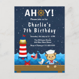 Nautical Boy Monkey Red and Navy Birthday Party Briefkaart