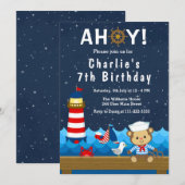 Nautical Boy Monkey Red and Navy Birthday Party Kaart (Voorkant / Achterkant)