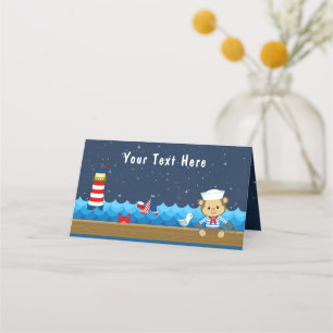 Nautical Boy Monkey Red and Navy Birthday Party Plaatskaartje