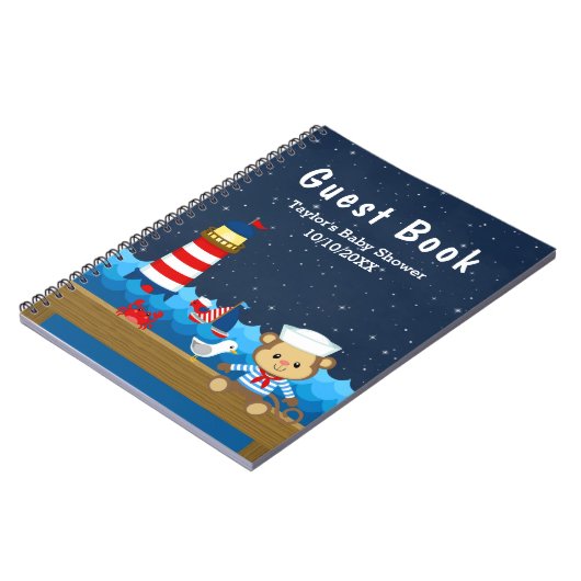 Nautical Boy Monkey Red Baby shower Guest Book Notitieboek (Linkerzijde)