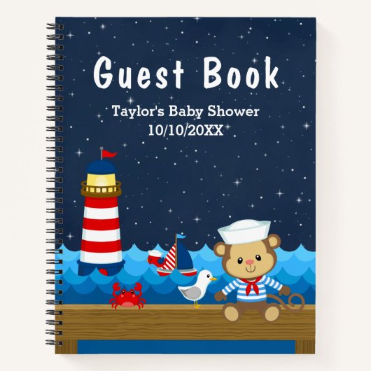 Nautical Boy Monkey Red Baby shower Guest Book Notitieboek (Voorkant)