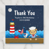 Nautical Boy Monkey Red Birthday Party Bedankjes Labels (Voorkant)