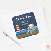 Nautical Boy Monkey Red Birthday Party Vierkante Sticker (Envelop)
