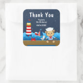 Nautical Boy Monkey Red Birthday Party Vierkante Sticker (Tas)