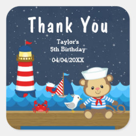 Nautical Boy Monkey Red Birthday Party Vierkante Sticker