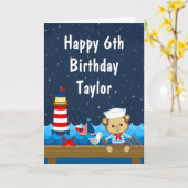 Nautical Boy Monkey Red en marine Happy Birthday Kaart (Gele Bloem)