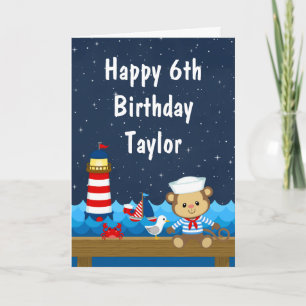 Nautical Boy Monkey Red en marine Happy Birthday Kaart