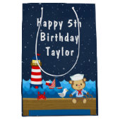 Nautical Boy Monkey Red en marine Happy Birthday Medium Cadeauzakje (Voorkant)
