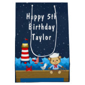 Nautical Boy Monkey Red en marine Happy Birthday Medium Cadeauzakje (Achterkant)