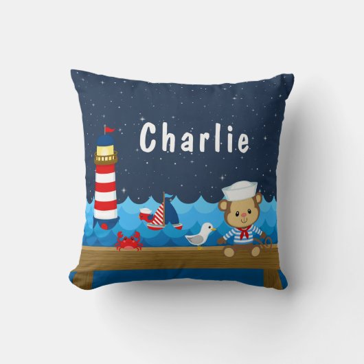 Nautical Boy Monkey Red en marine Kussen (Voorkant)