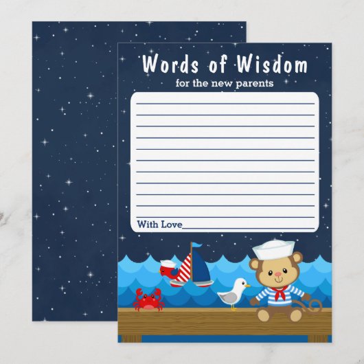 Nautical Boy Monkey Red en marine Wisdom Kaart (Voorkant / Achterkant)