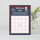 Nautical Boy Monkey Red en Navy Baby Bingo Kaart (Staand voorkant)