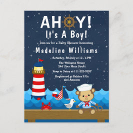 Nautical Boy Monkey Red en Navy Baby shower Briefkaart
