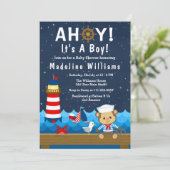 Nautical Boy Monkey Red en Navy Baby shower Kaart (Staand voorkant)