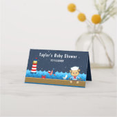 Nautical Boy Monkey Red en Navy Baby shower Plaatskaartje (Achterkant)