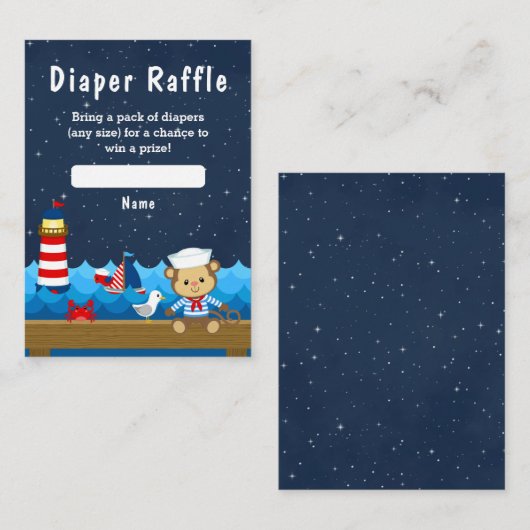 Nautical Boy Monkey Red en Navy Diaper Raffle Informatiekaartje (Voorkant / Achterkant)