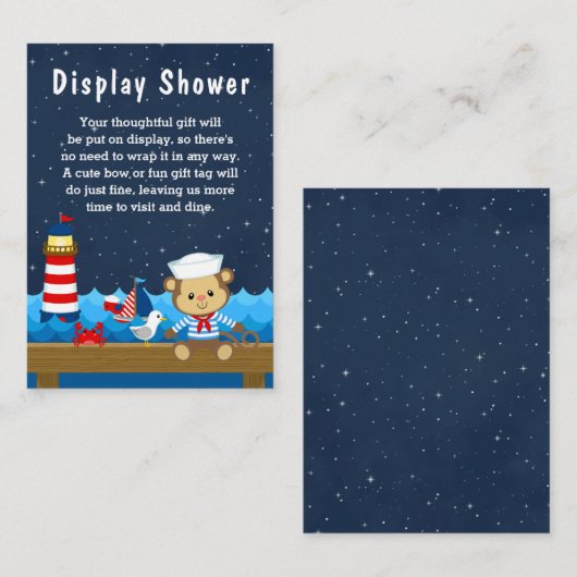 Nautical Boy Monkey Red en Navy Display Shower Informatiekaartje (Voorkant / Achterkant)