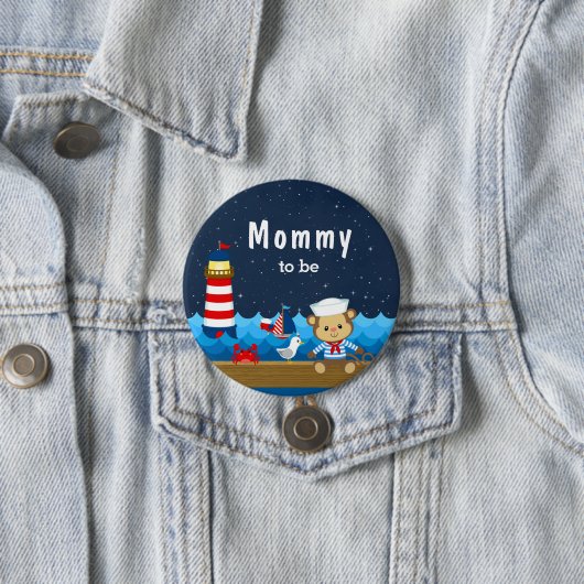 Nautical Boy Monkey Red en Navy mammie Ronde Button 7,6 Cm (In situ)