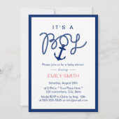Nautical Boy Navy Blue Anchor Baby shower Kaart (Voorkant)