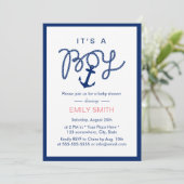 Nautical Boy Navy Blue Anchor Baby shower Kaart (Staand voorkant)