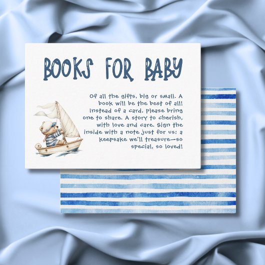 Nautical Boy Sailor Beren Boeken Stripe Baby showe Informatiekaartje