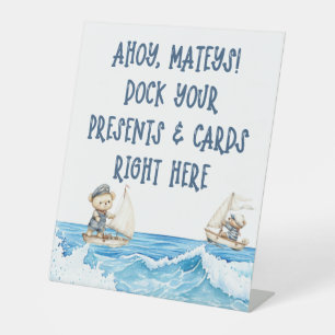 Nautical Boy Sailor Teddy Bears Baby shower Gift Reclamebord Met Voetstuk