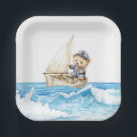 Nautical Boy Sailor Teddy Bears Baby shower Papieren Bordje<br><div class="desc">Vaar voor zoetheid met ons baby shower met een nautisch thema! Ga met ons mee terwijl we de aanstaande aankomst van onze kleine zeeman vieren met een middag vol liefde, gelach en door de oceaan geïnspireerde charme. Met schattige waterverf teddyberen die door kalm blauw water varen onder donzige wolken, zet...</div>