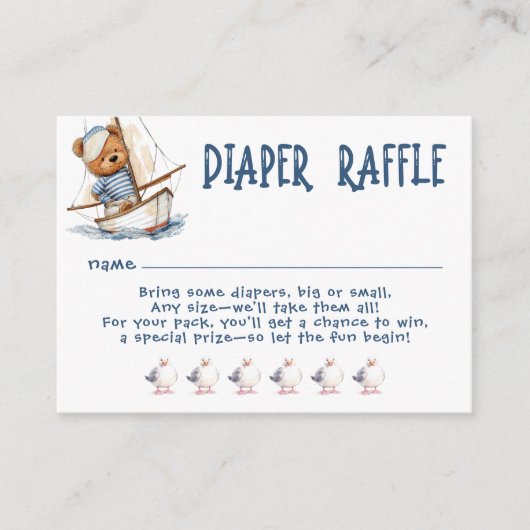 Nautical Boy Sailor Teddy Bears Luier Baby shower Informatiekaartje (Voorkant)