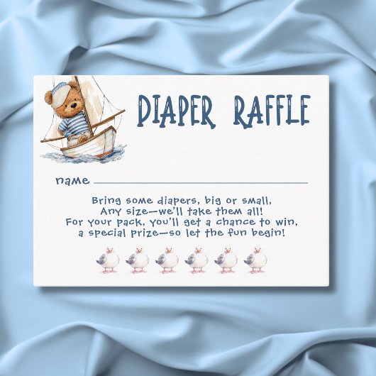Nautical Boy Sailor Teddy Bears Luier Baby shower Informatiekaartje