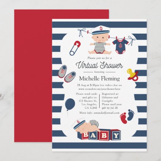 Nautical Boy Virtuele Baby Shower Kaart (Voorkant / Achterkant)