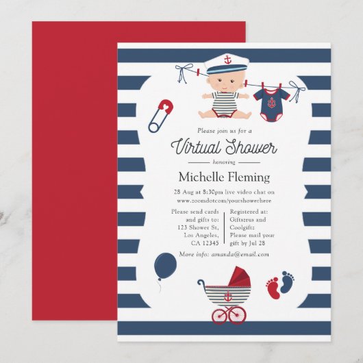 Nautical Boy Virtuele Baby Shower Kaart (Voorkant / Achterkant)