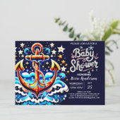 Nautical Boy's Blue Anchor Baby shower Kaart (Staand voorkant)