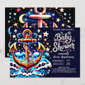 Nautical Boy's Blue Anchor Baby shower Kaart (Voorkant / Achterkant)