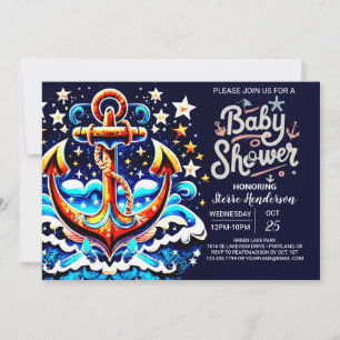 Nautical Boy's Blue Anchor Baby shower Kaart