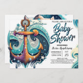 Nautical Boy's Blue Baby shower Kaart (Voorkant / Achterkant)