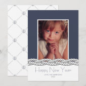 Nautical Braid Navy Foto Nieuwjaarskaart Feestdagenkaart (Voorkant / Achterkant)