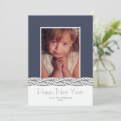Nautical Braid Navy Foto Nieuwjaarskaart Feestdagenkaart (Staand voorkant)