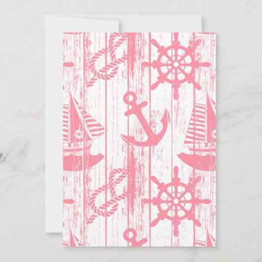 Nautical Bridal Invitation, roze en marineblauw Kaart (Achterkant)