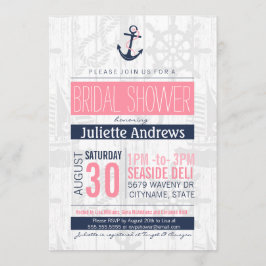 Nautical Bridal Invitation, roze en marineblauw Kaart