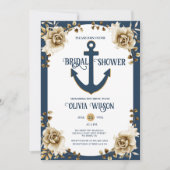 Nautical Bridal Shower Anchor Blue Gold Floral Kaart (Voorkant)