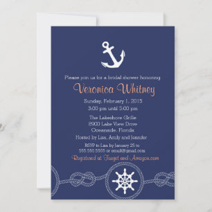 Nautical Bridal Shower Invitation, Beach, Summer Kaart