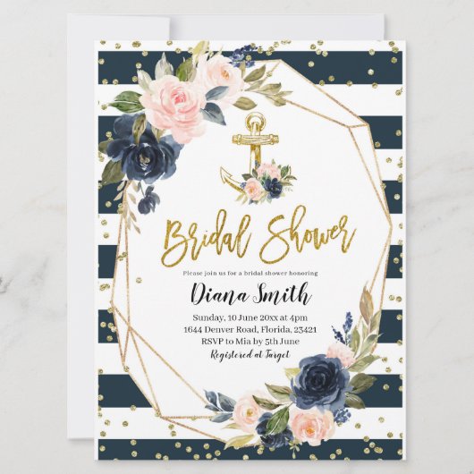 Nautical Bridal Shower Invitation Kaart (Voorkant)