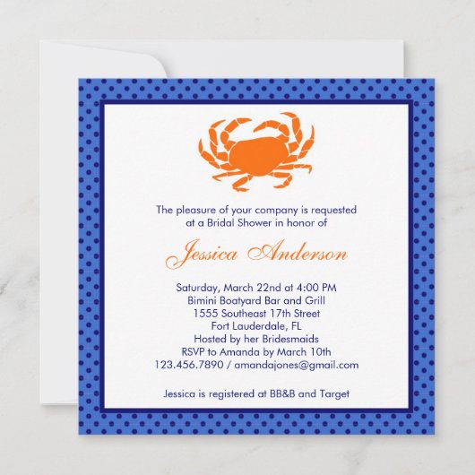 Nautical Bridal Shower Invitation Oranje/Navy Kaart