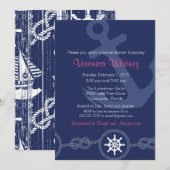 Nautical Bridal Shower Invitation, Pink and Navy Kaart (Voorkant / Achterkant)
