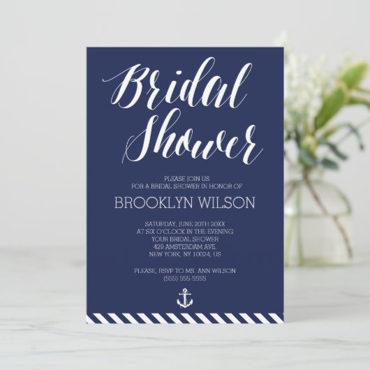 Nautical Bridal Shower Invitations with Stripes Kaart (Staand voorkant)