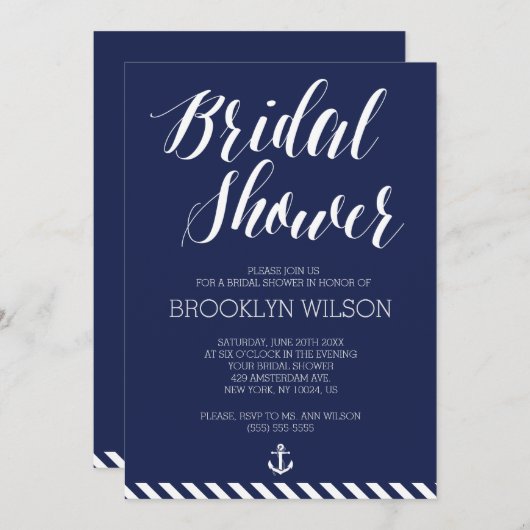 Nautical Bridal Shower Invitations with Stripes Kaart (Voorkant / Achterkant)